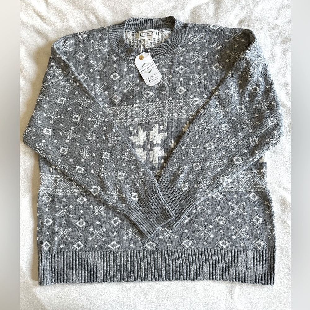 NWT Loveriche winter-pattern gray and white cotton-blend sweater - size 1X